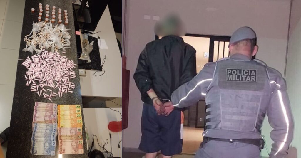 Homem é preso por tráfico de drogas após tentativa de fuga e luta corporal com a PM em Alumínio 